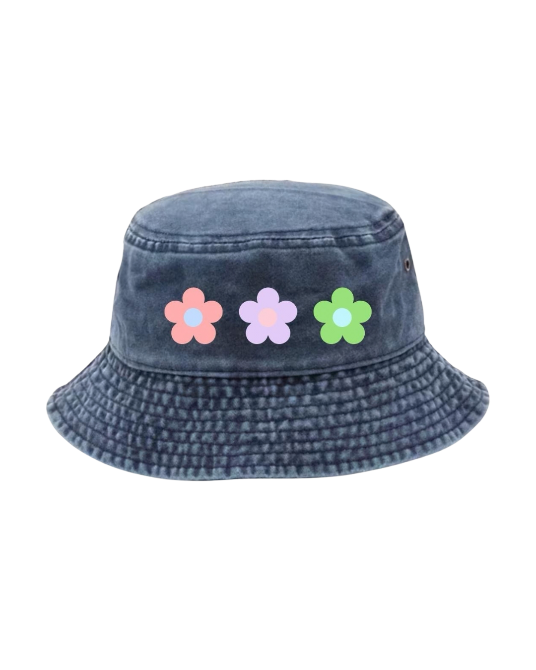 Blue Demin Bucket Hat - Trio of Flowers
