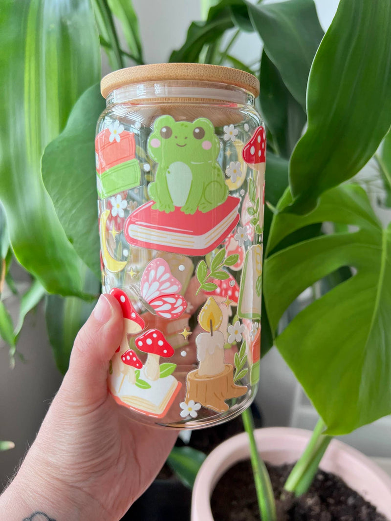 Whimsical Bookish Forest Glass Cup