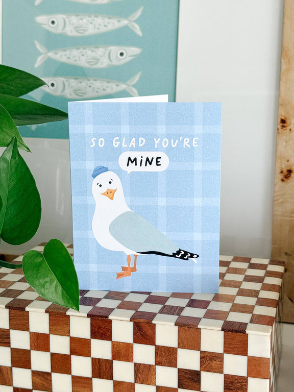 So Glad You're Mine - Nautical Coastal Seagull Love  Card - Hopeless Romantic