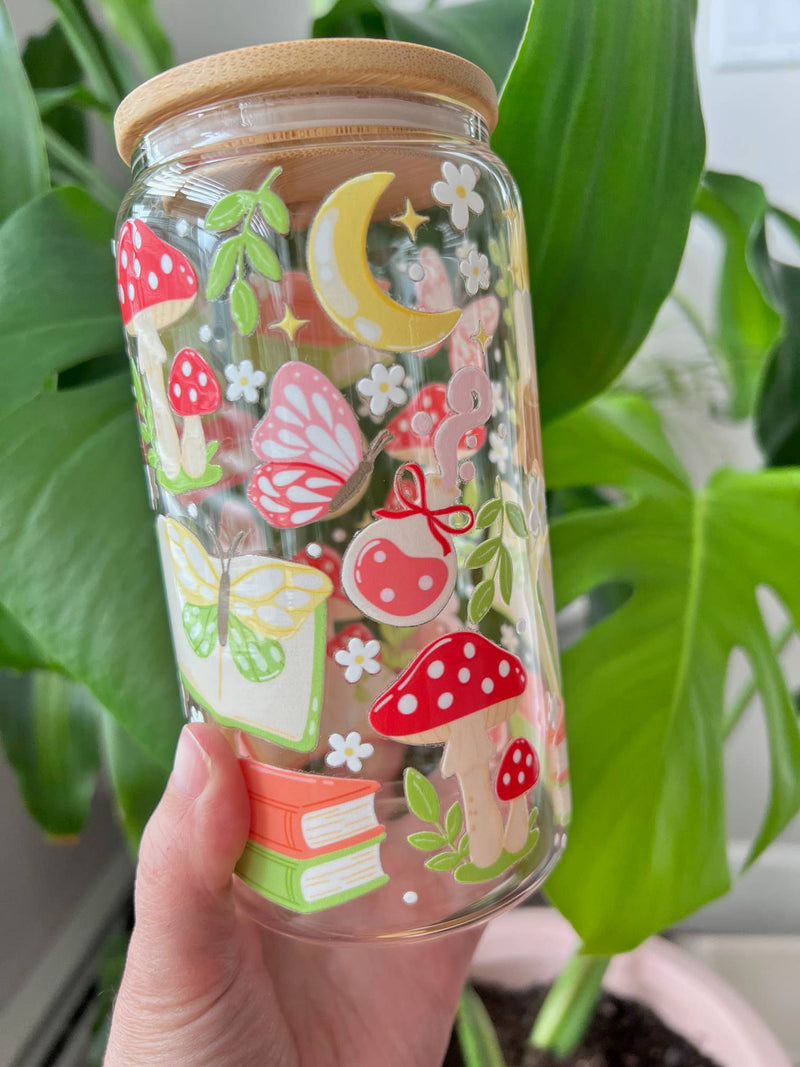 Whimsical Bookish Forest Glass Cup