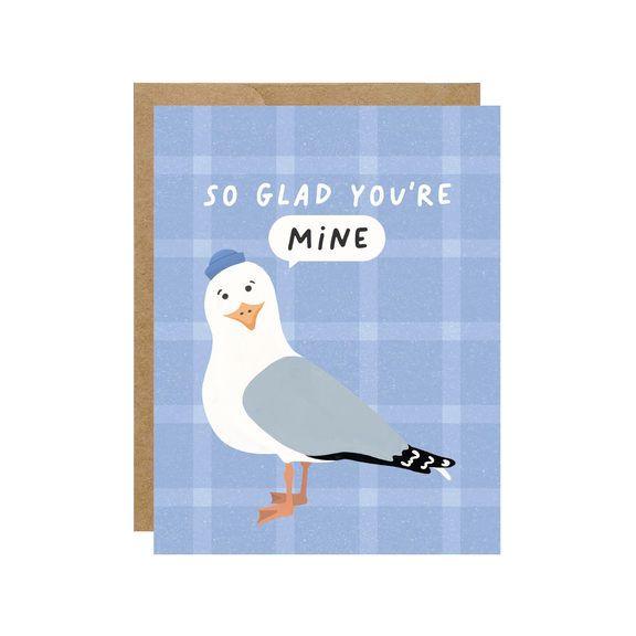 So Glad You're Mine - Nautical Coastal Seagull Love  Card - Hopeless Romantic