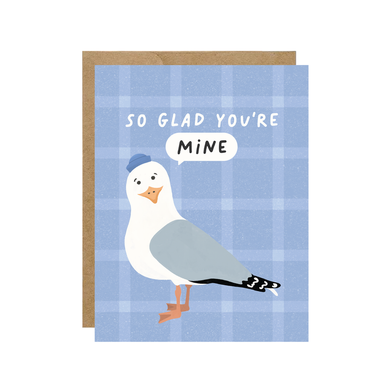 So Glad You're Mine - Nautical Coastal Seagull Love  Card - Hopeless Romantic