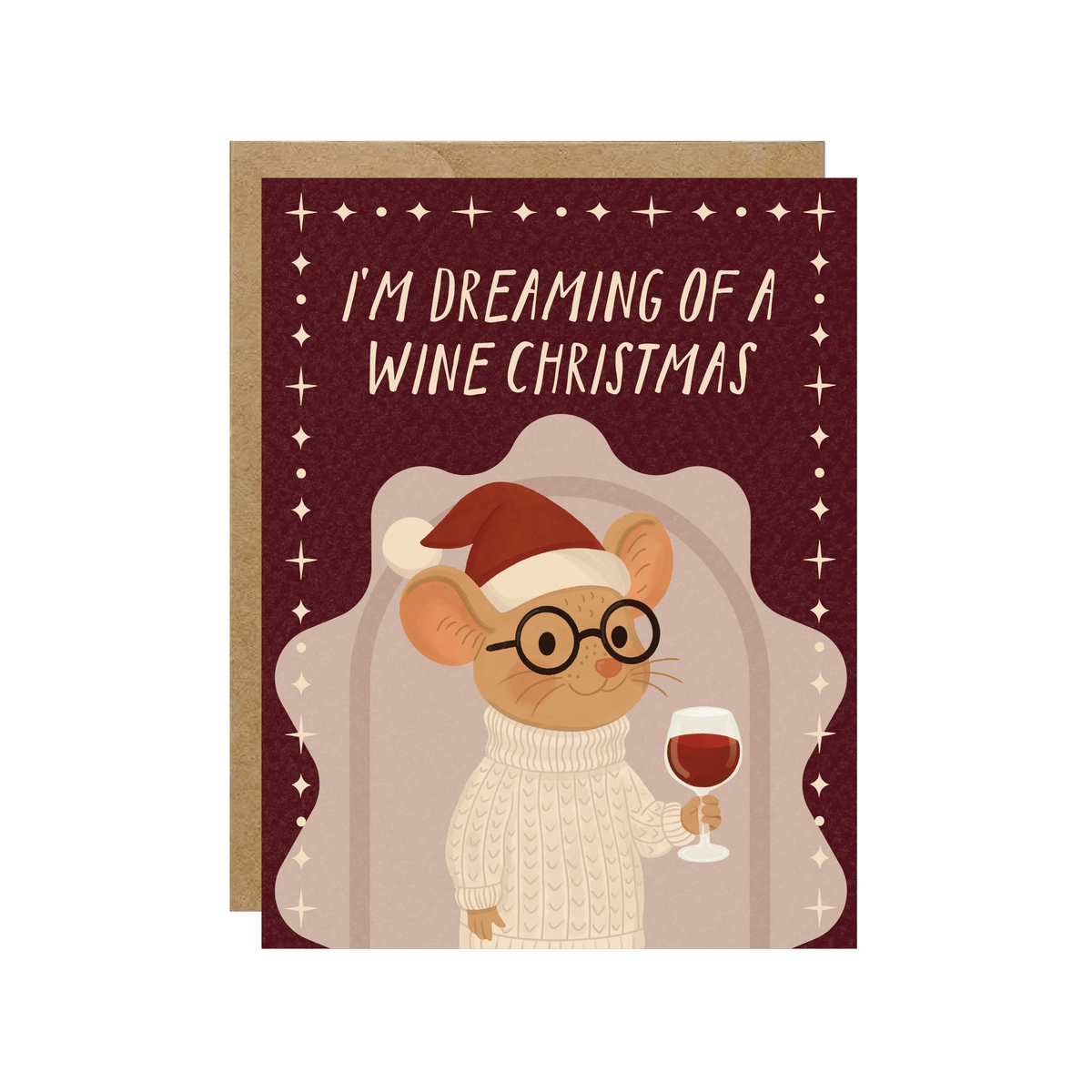 Dreaming Of A Wine Christmas - Holiday Mouse Christmas Card