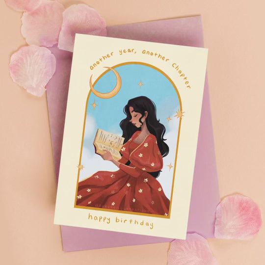 Birthday Moon & Book Greeting Card