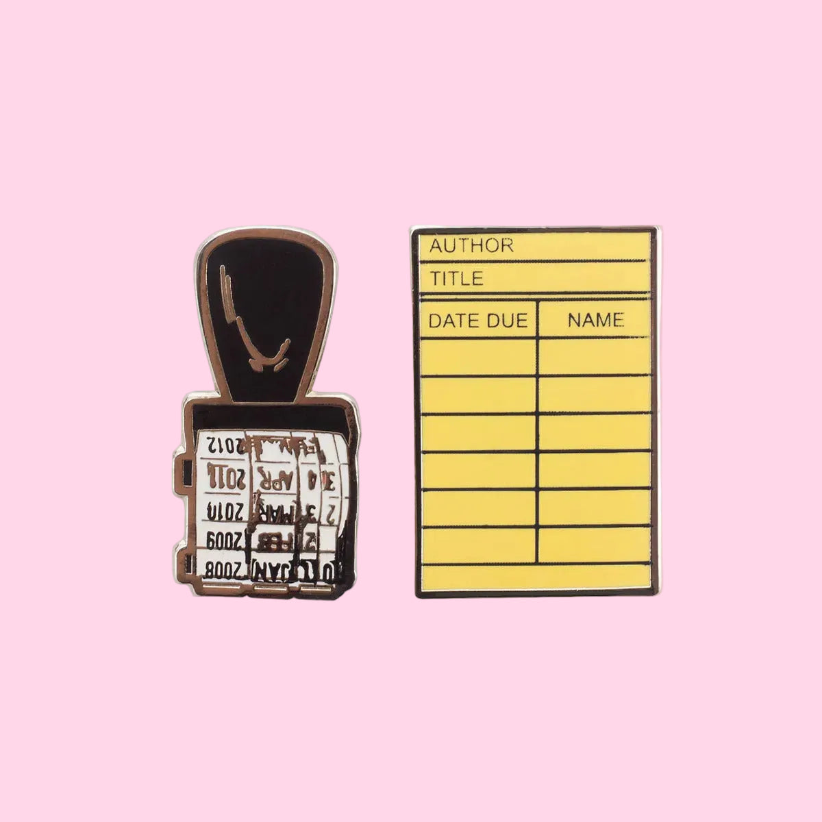 Library Card and Stamp Enamel Pin Set - Pin Set of 2
