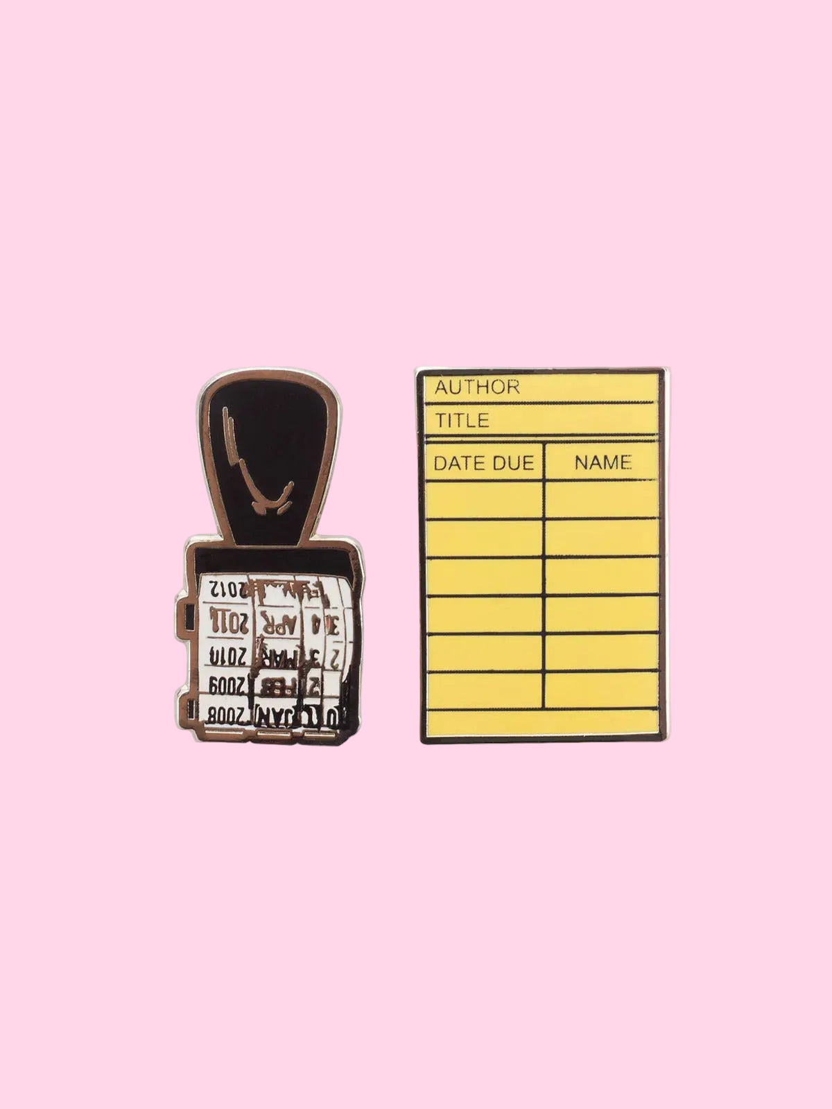 Library Card and Stamp Enamel Pin Set - Pin Set of 2