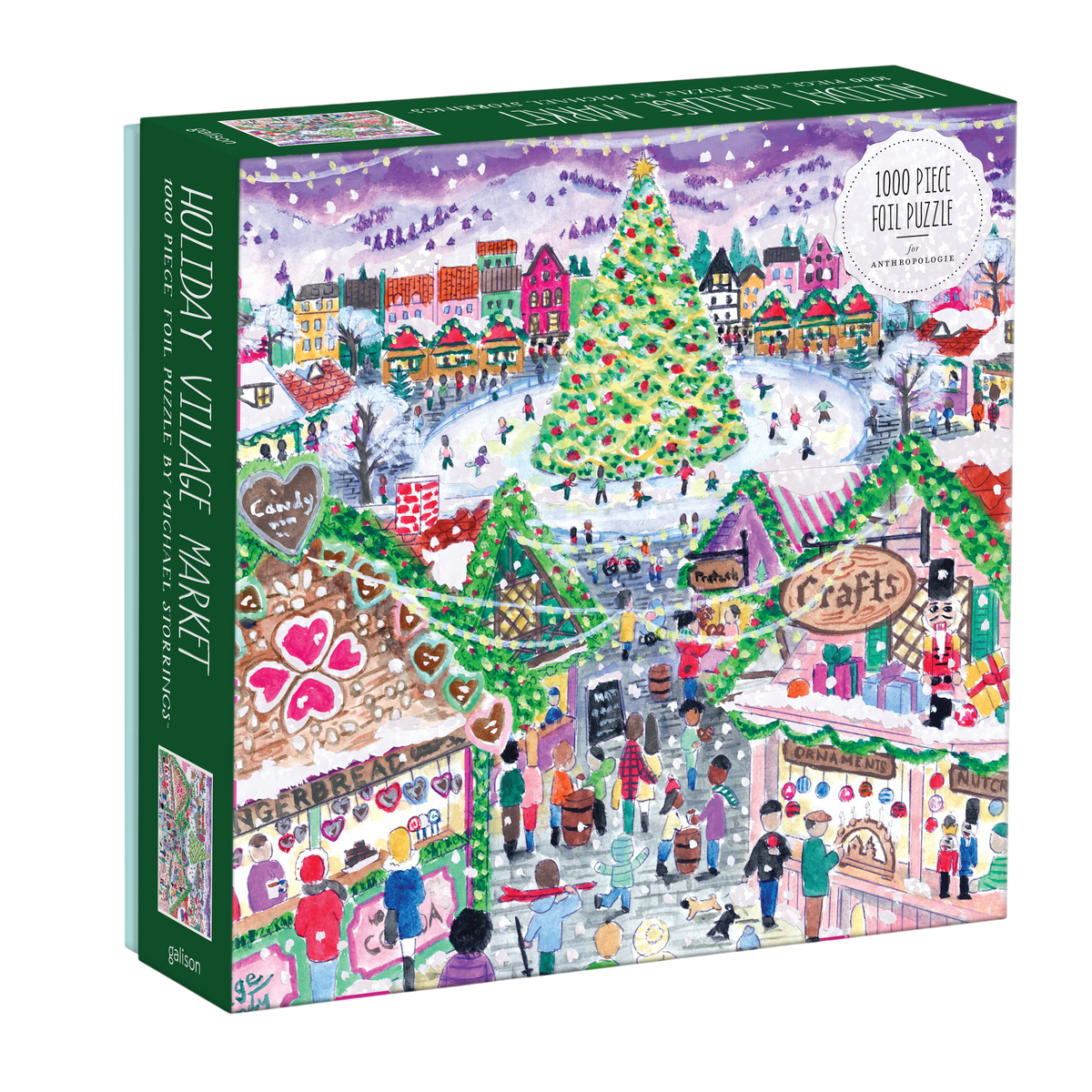Michael Storrings Holiday Village Market 1000pc Foil Puzzle in Square Box