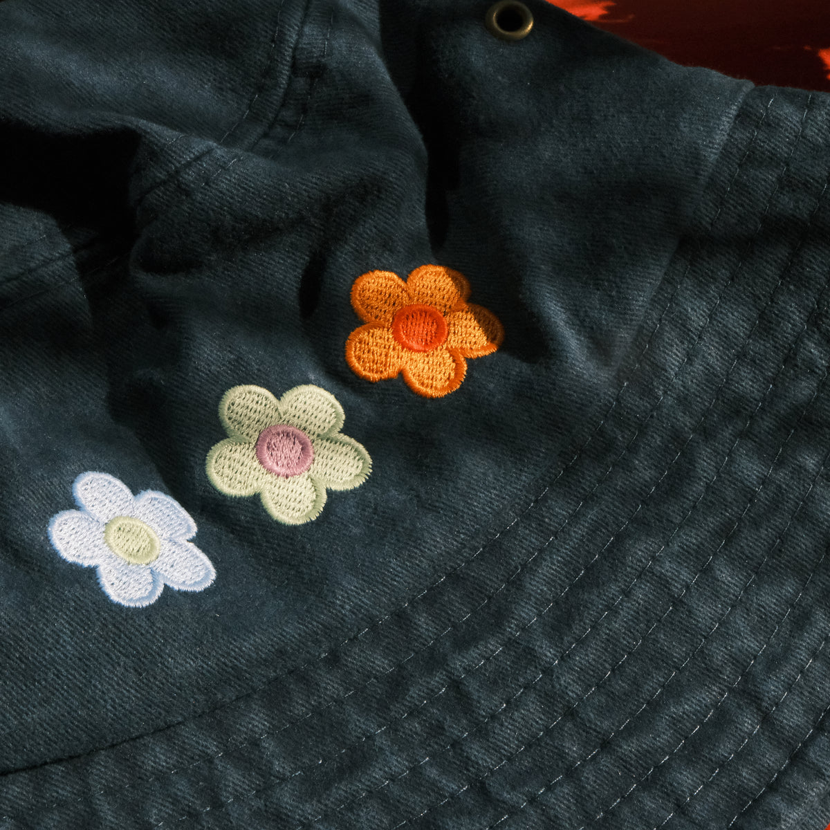 Black Bucket Hat - Trio of Flowers