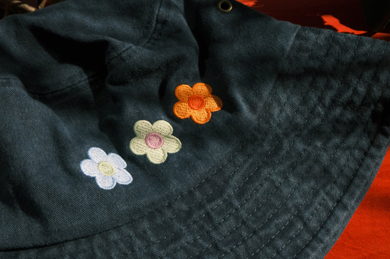 Black Bucket Hat - Trio of Flowers