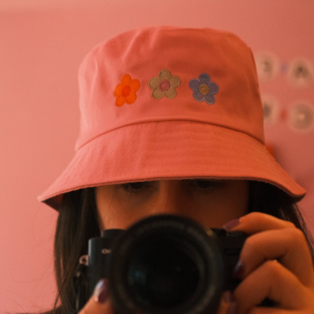 Pink Bucket Hat - Trio of Flowers