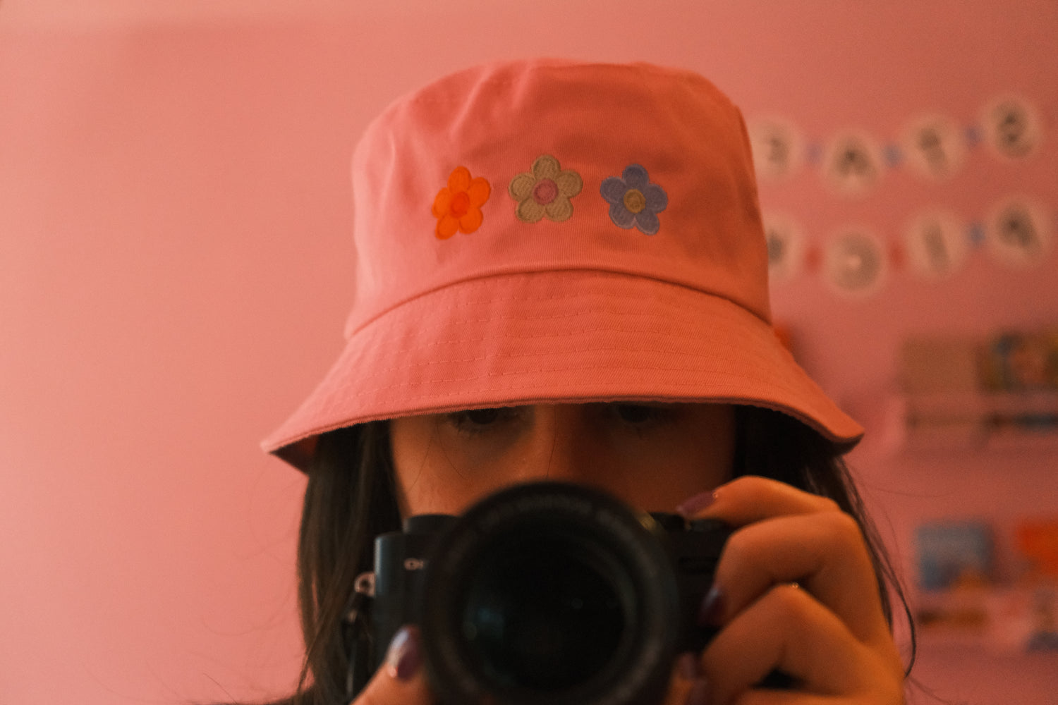 Pink Bucket Hat - Trio of Flowers