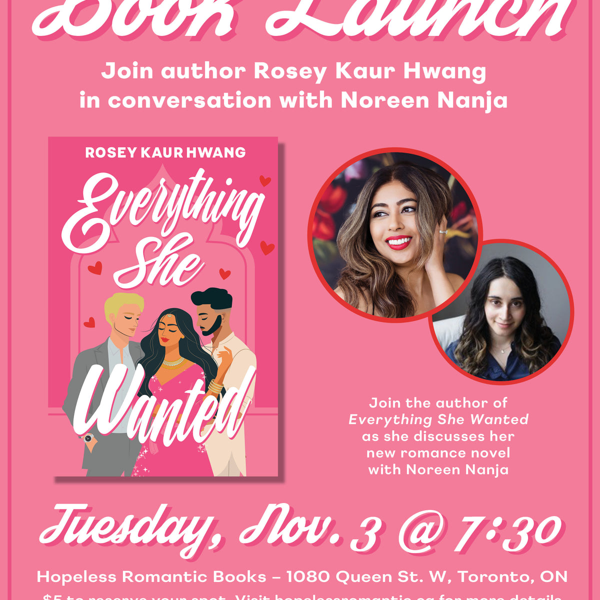 Book Launch: Everything She Wanted by Rosey Kaur Hwang (November 3rd, 7:30pm)