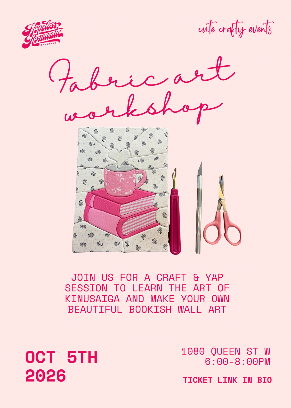 Fabric Art Workshop with Cute Crafty Events Oct 5th