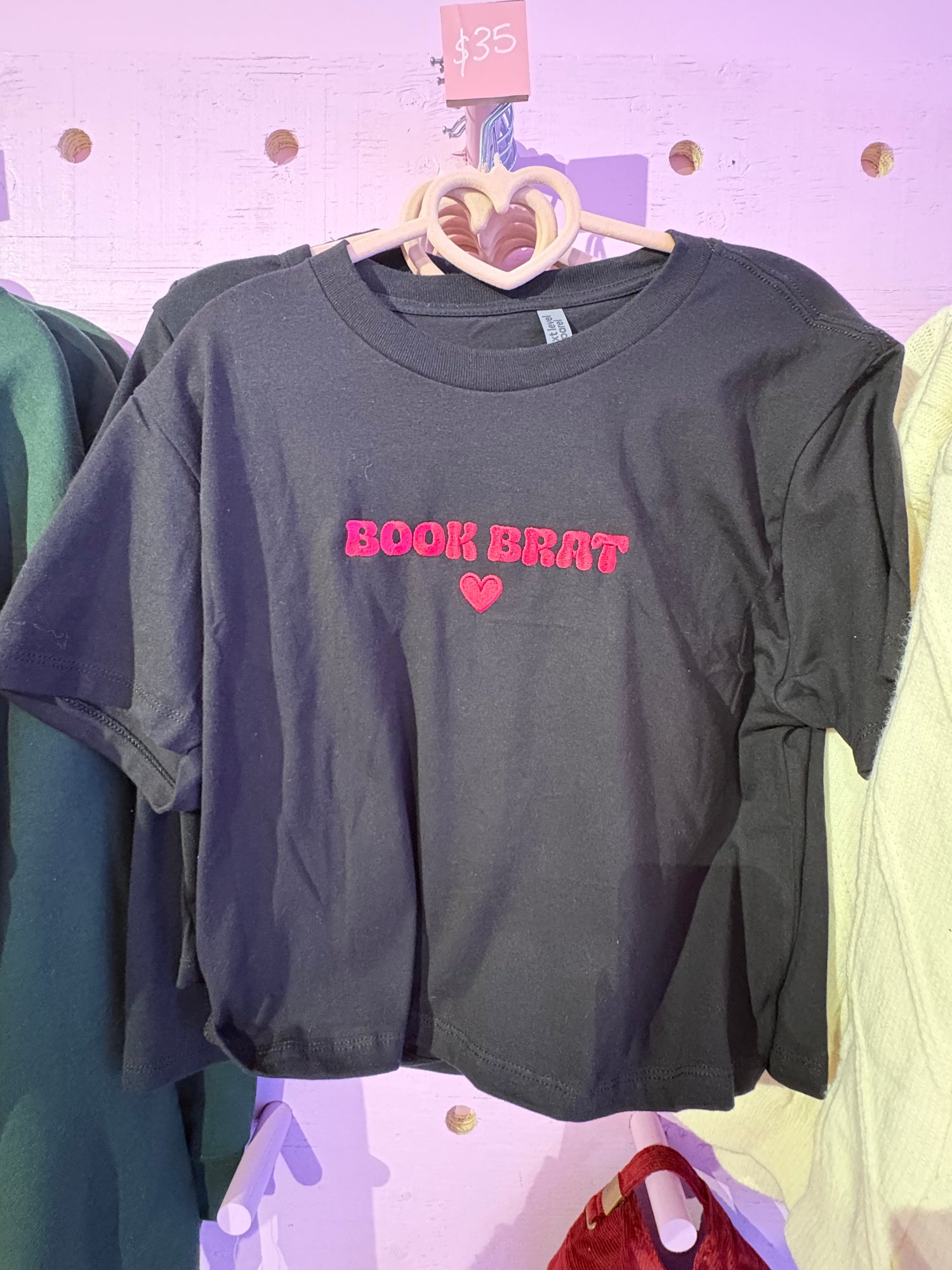 Book Brat Embroidered Boxy Tee - Black - Hopeless Romantic