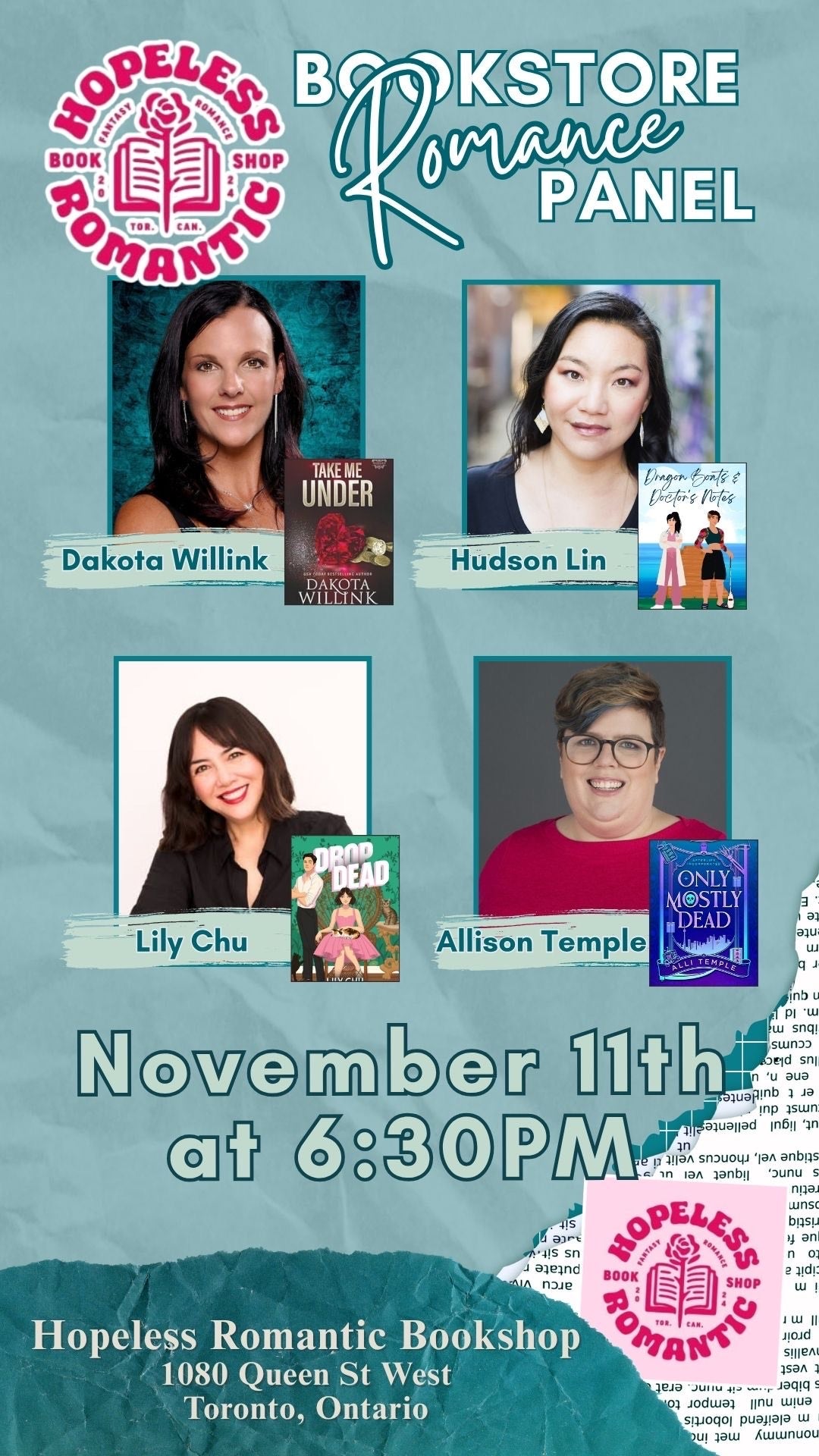 Event RSVP: Romance Panel featuring Dakota Willink, Hudson Lin, Lily Chu, Allison Temple November 11