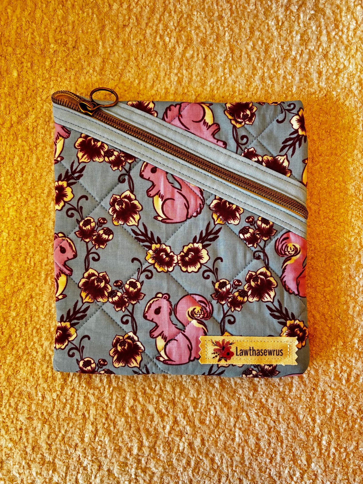 Quilted Zippered E-Reader Sleeve - Squirrels