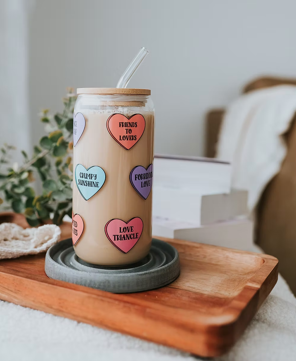 TROPE HEARTS WRAP - 16OZ GLASS CUP W/STRAW
