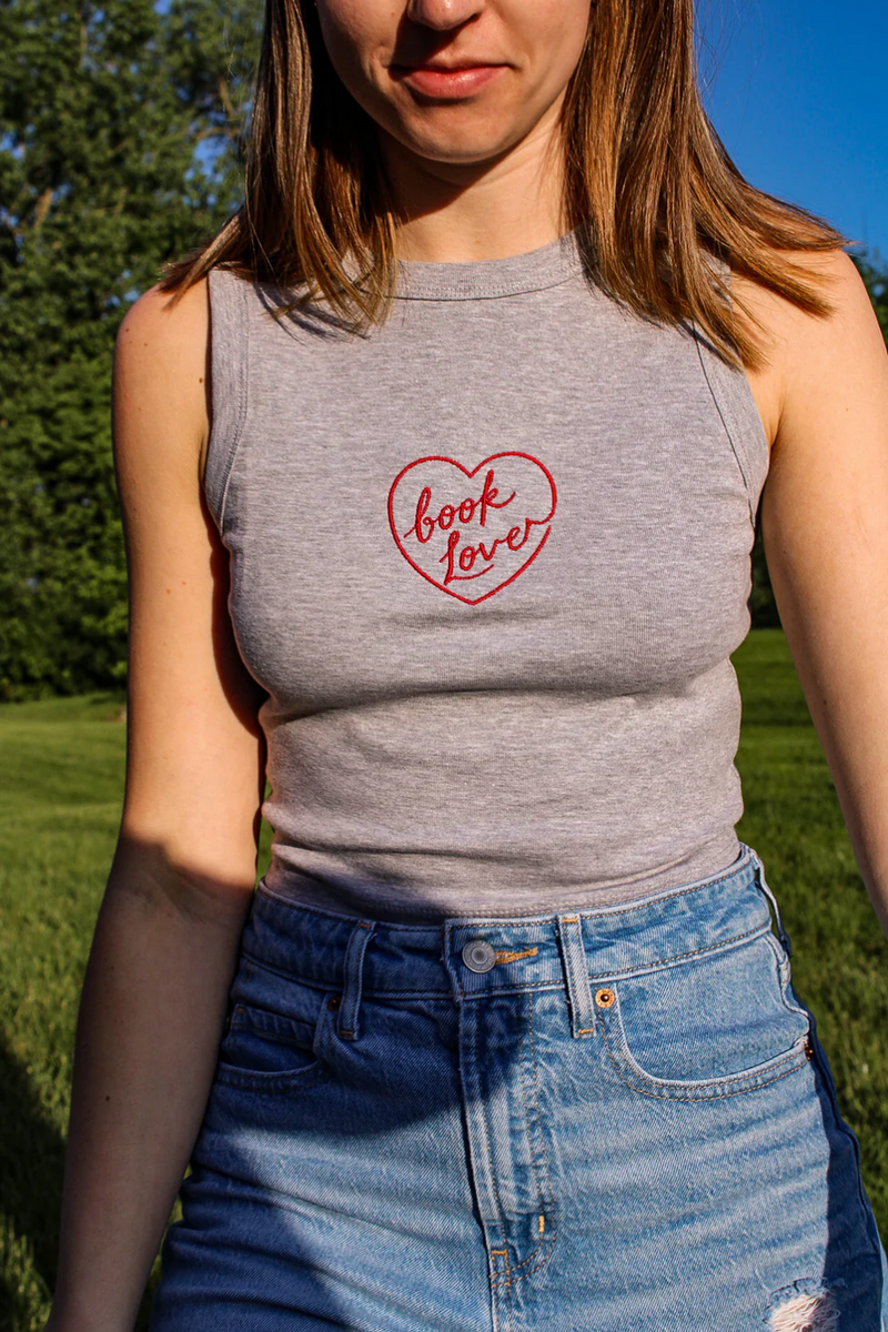Book Lover Embroidered Cropped Tank