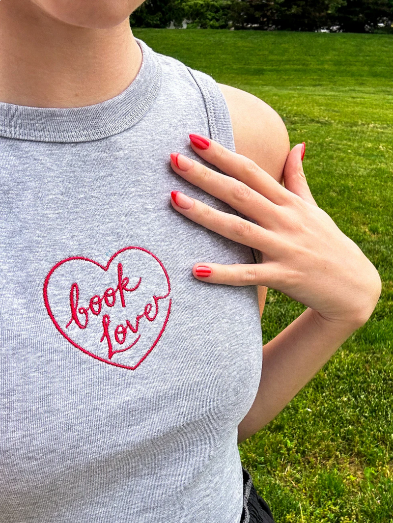 Book Lover Embroidered Cropped Tank
