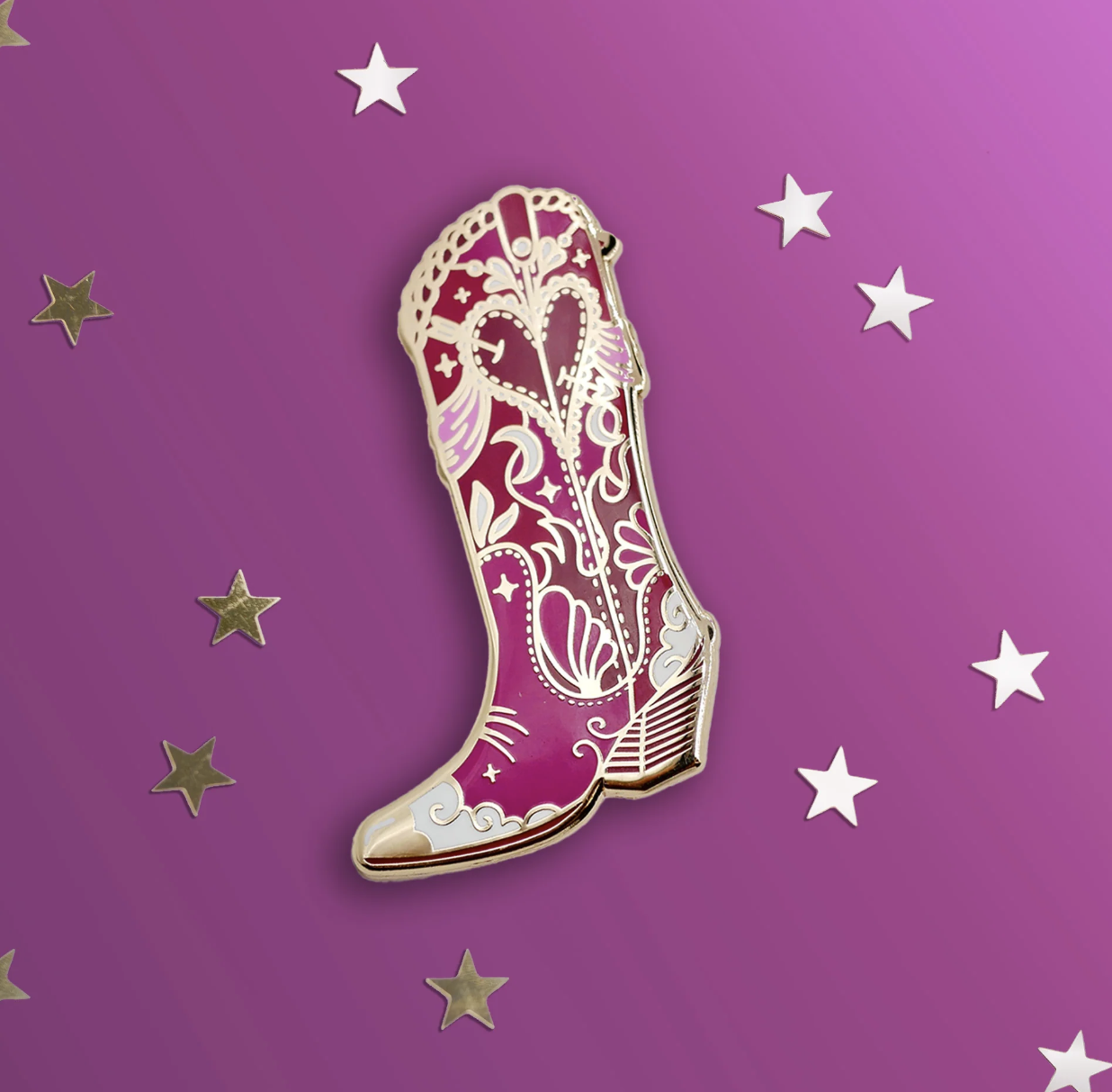 Cosmic Cowgirl Boot Pin - Pink