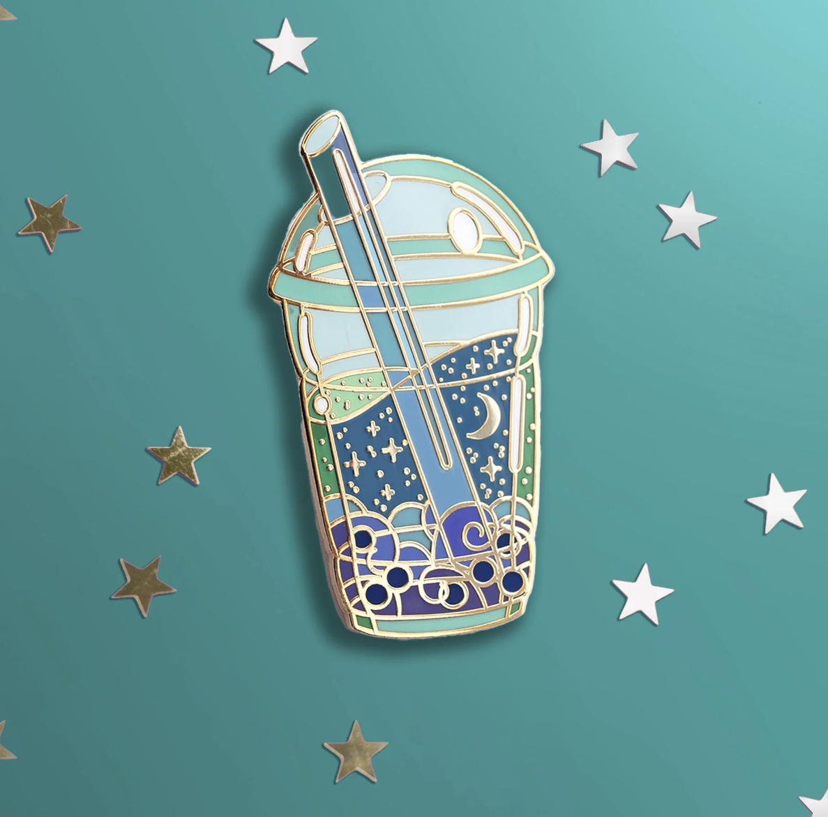Cosmic Bubble Tea Pin - Blue - Hopeless Romantic