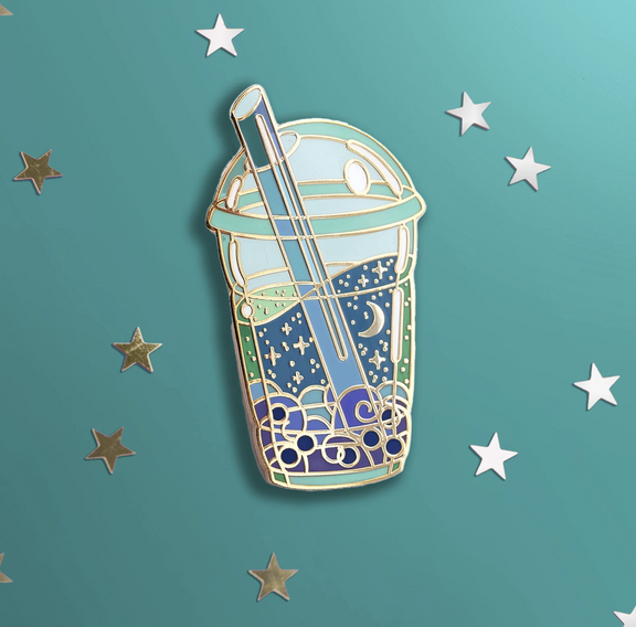 Cosmic Bubble Tea Pin - Blue - Hopeless Romantic