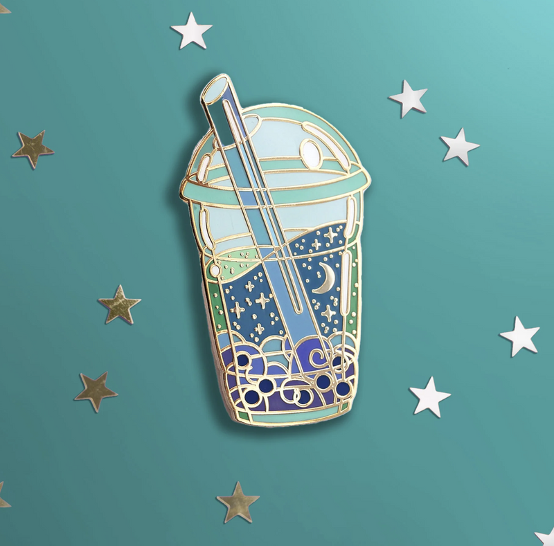 Cosmic Bubble Tea Pin - Blue - Hopeless Romantic