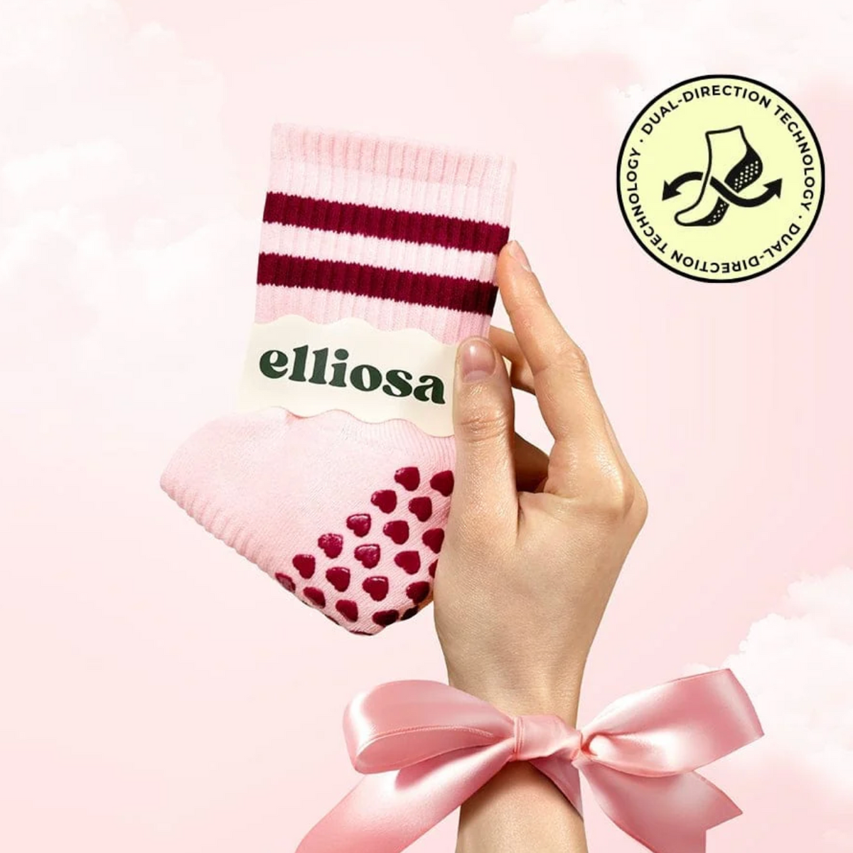 Dual-Direction Grip Stripes - Soft Pink (Pilates Socks)