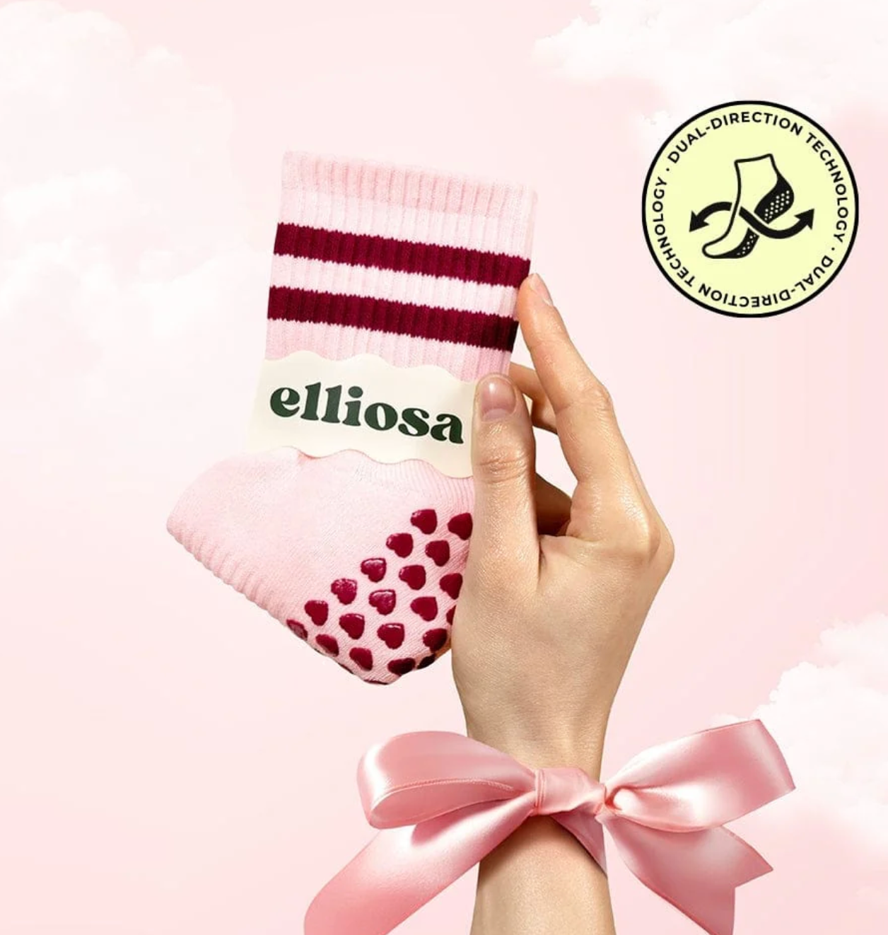 Dual-Direction Grip Stripes - Soft Pink (Pilates Socks)