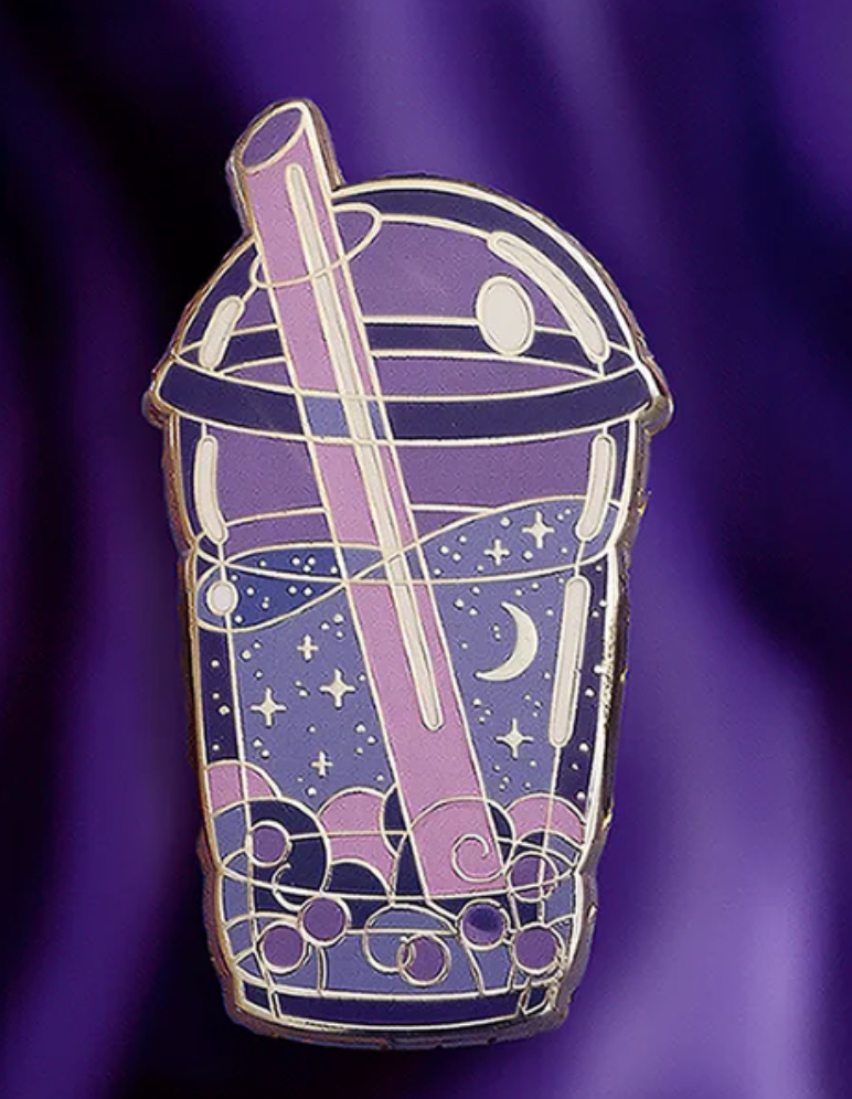 Cosmic Bubble Tea Pin - Purple