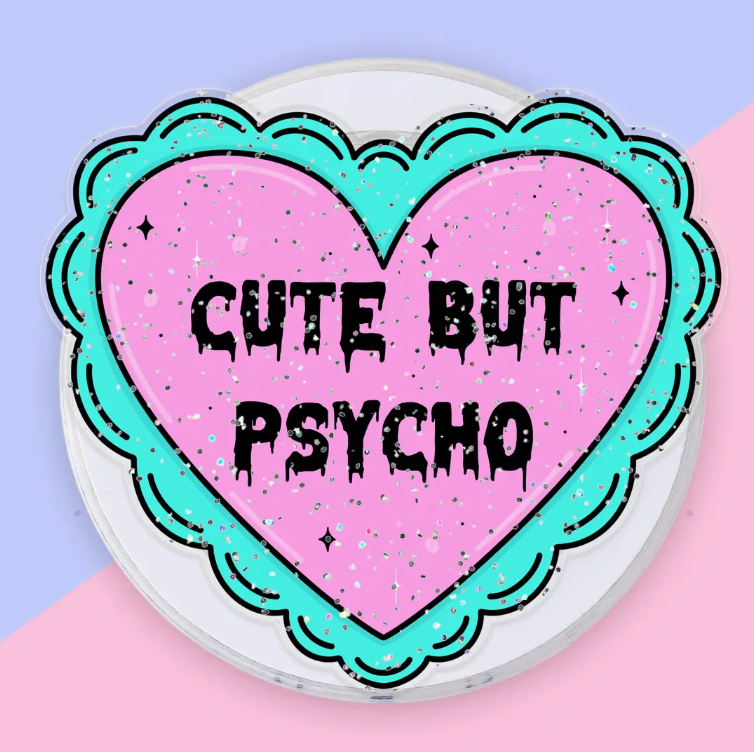Cute But Psycho Glitter Kindle Grip, Phone Grip E-Reader | Glitter