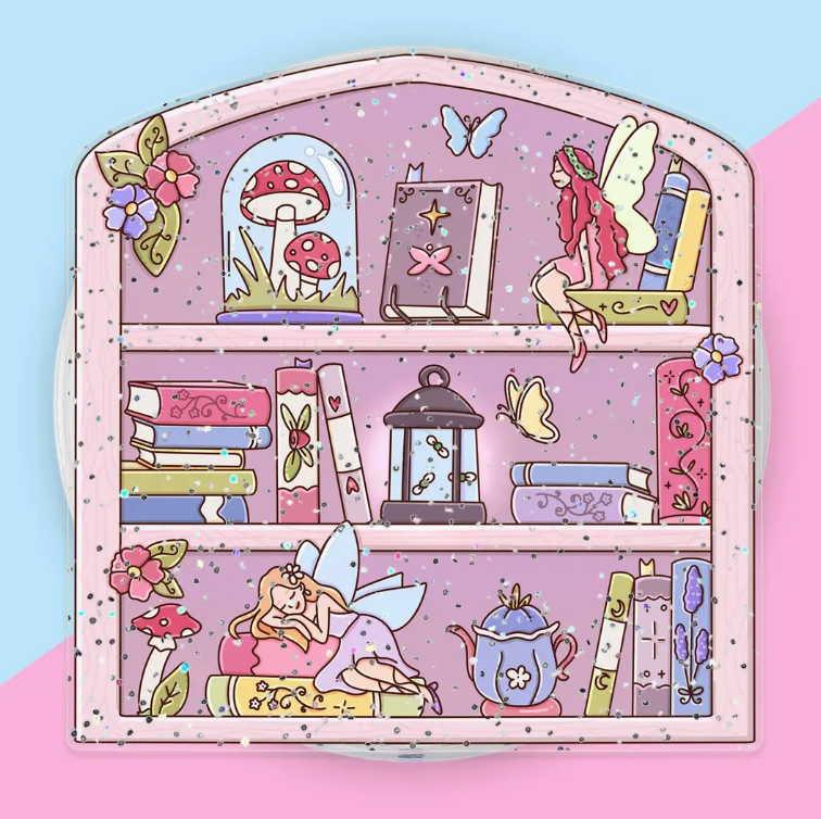 Pink Fairy Bookshelf Glitter Kindle Grip Phone Grip E-Reader | Glitter
