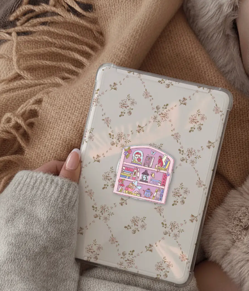 Pink Fairy Bookshelf Glitter Kindle Grip Phone Grip E-Reader | Glitter