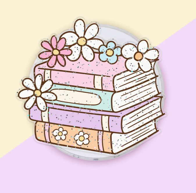 Floral Book Stack Glitter Kindle Grip, Phone Grip E-Reader