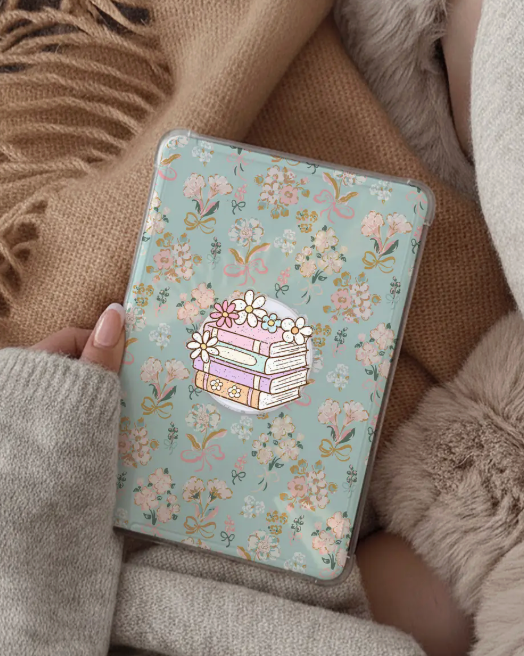 Floral Book Stack Glitter Kindle Grip, Phone Grip E-Reader