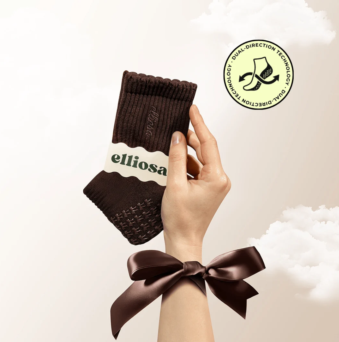 Elliosa Grip Basics - Coffee  (Pilates Socks)