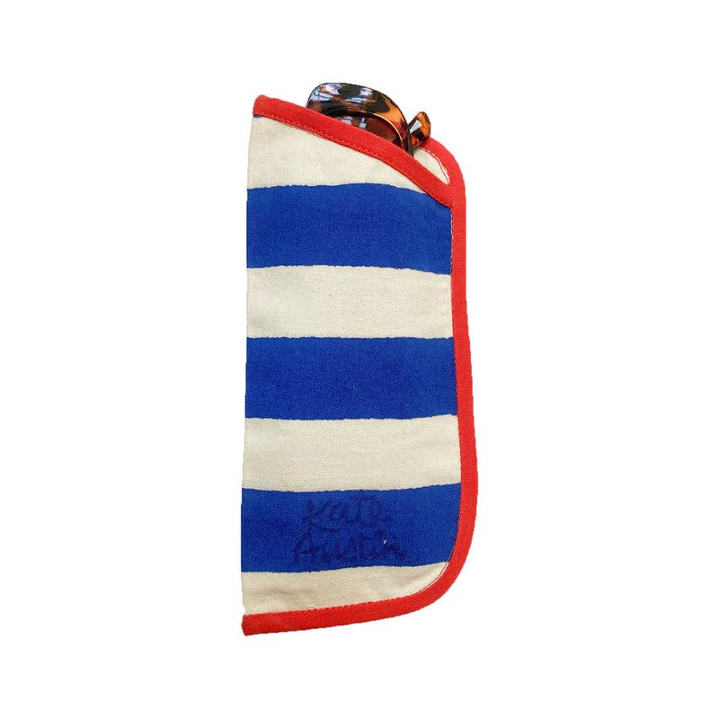 Sunglass Cover in Blue Cabana Stripe with Red