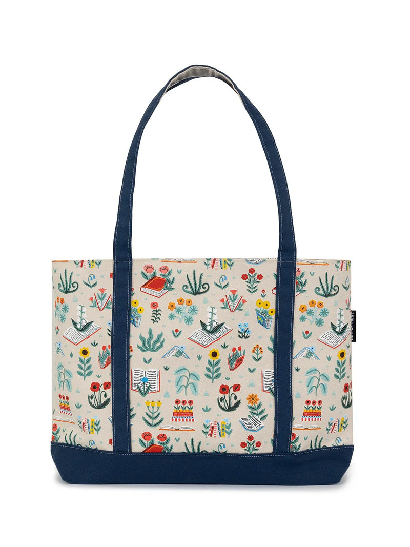 Books & Blooms large zippered tote