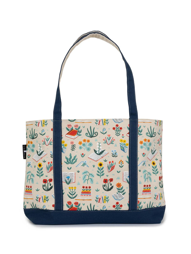 Books & Blooms large zippered tote