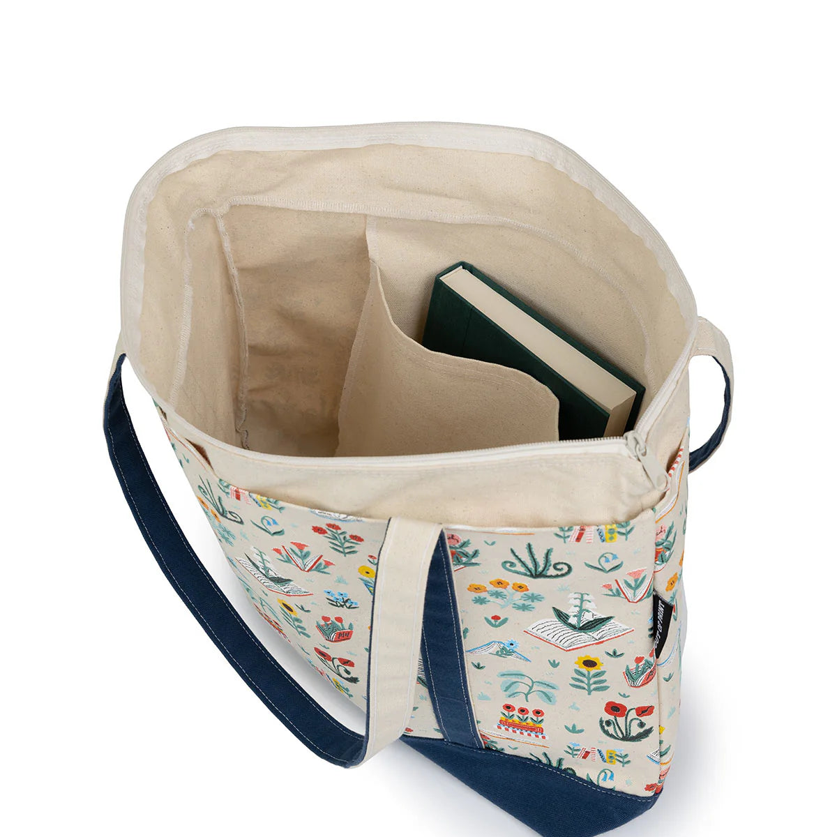 Books & Blooms large zippered tote