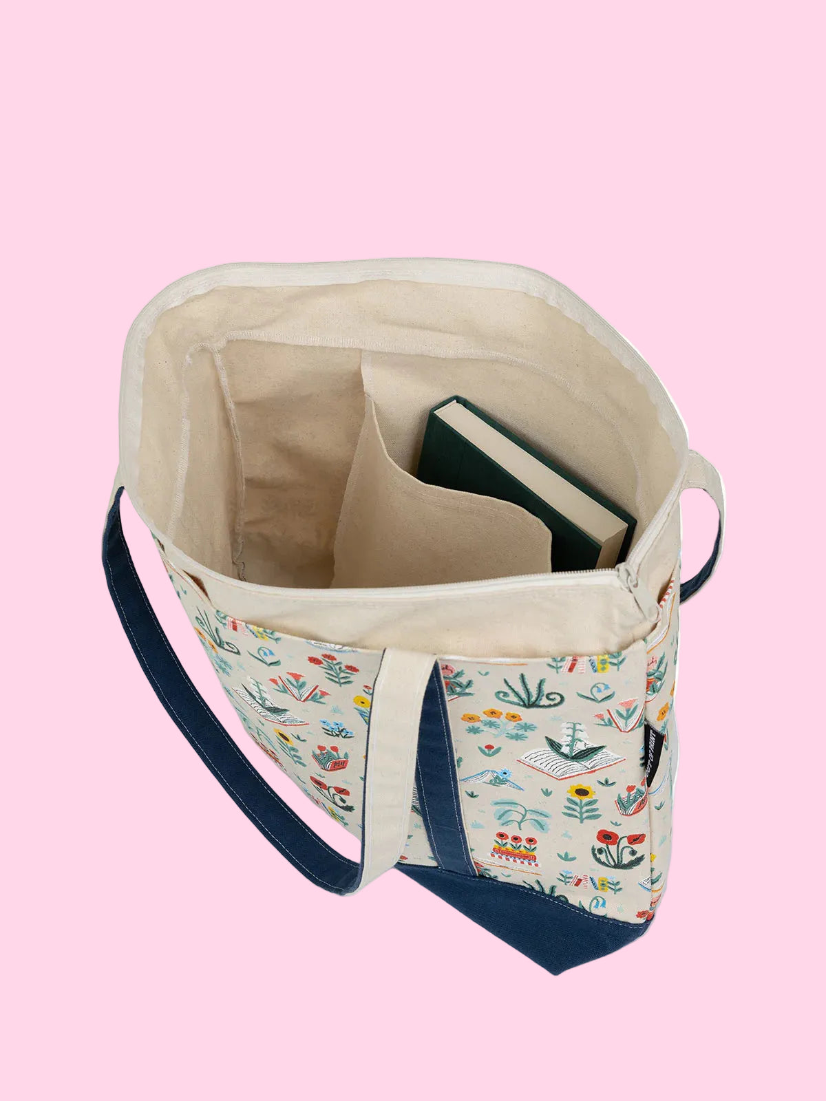 Books & Blooms large zippered tote