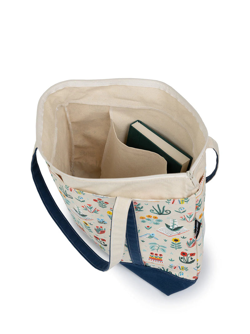 Books & Blooms large zippered tote