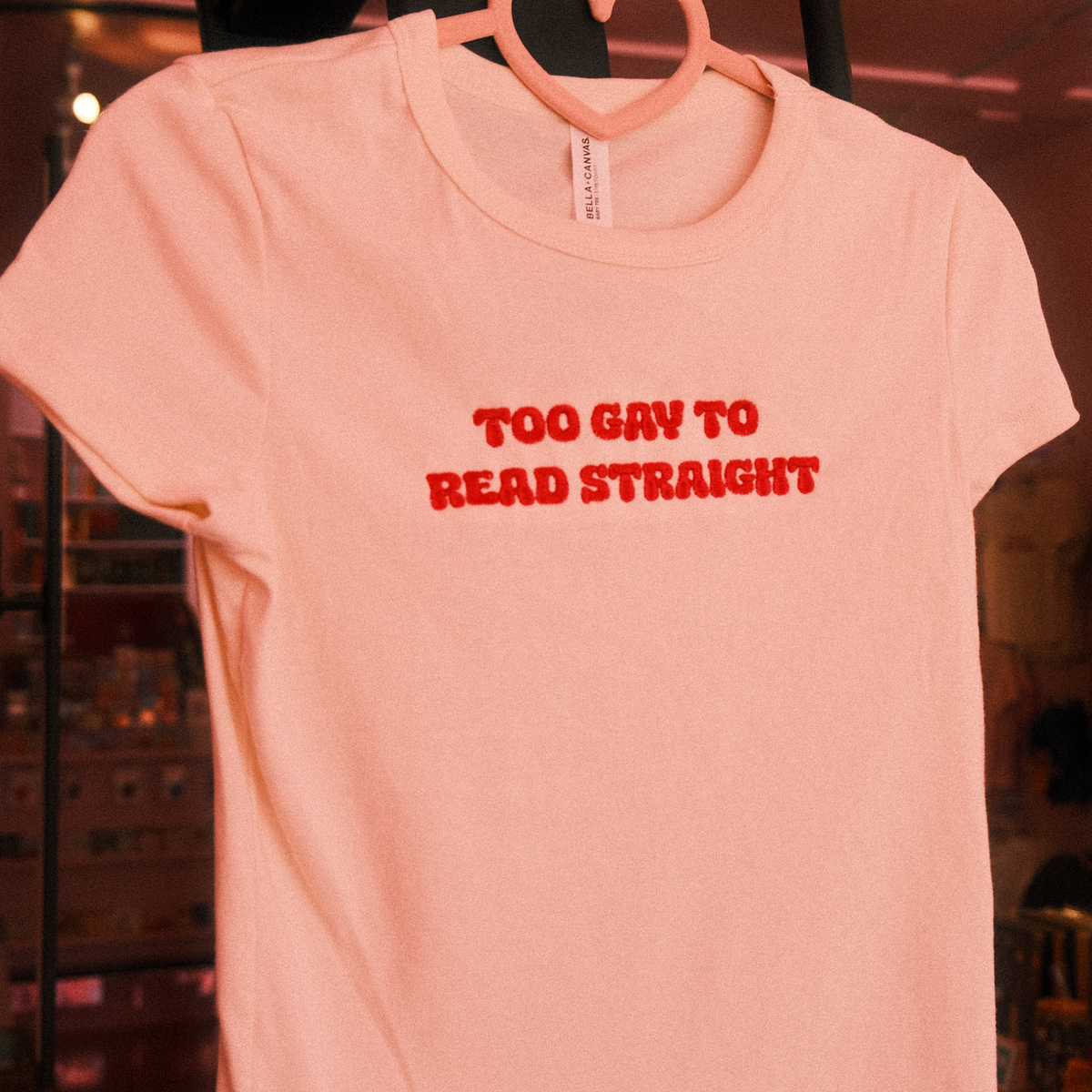 Too Gay to Read Straight Embroidered Baby Tee
