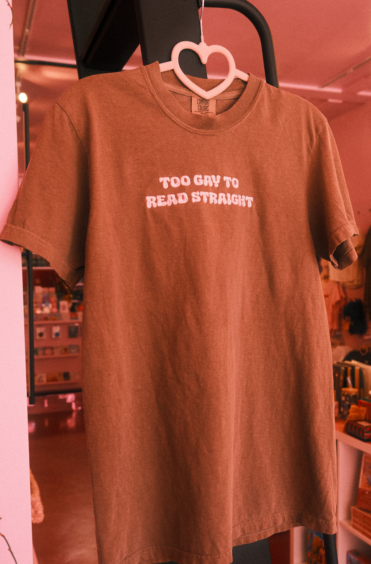 Too Gay to Read Straight Embroidered Tee