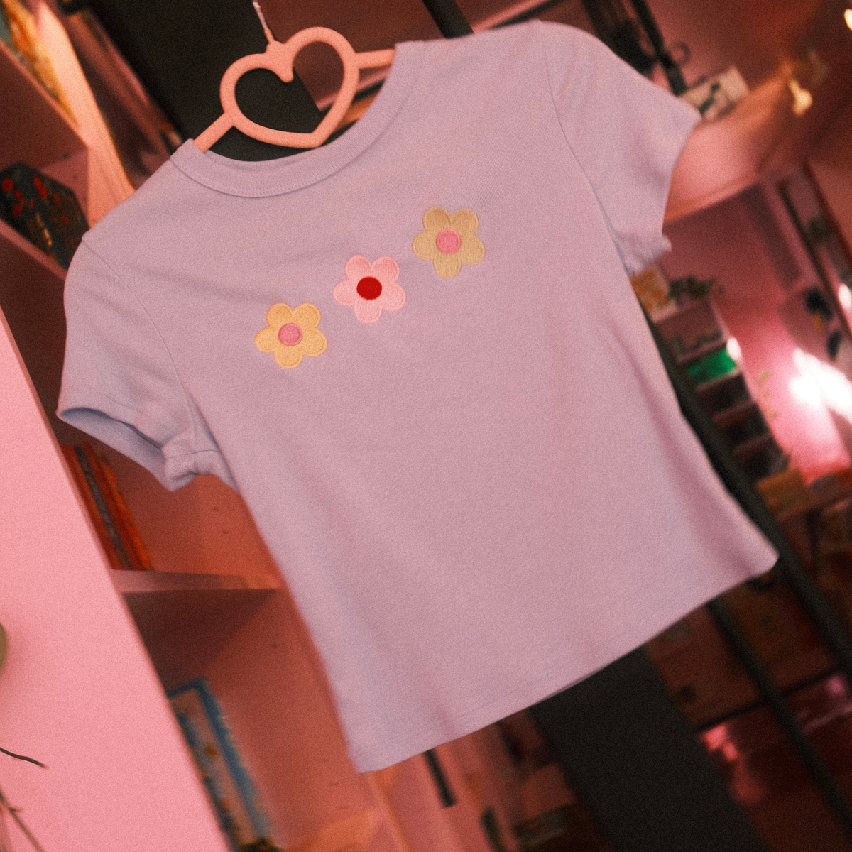 Blue Baby Tee - Trio of Flowers