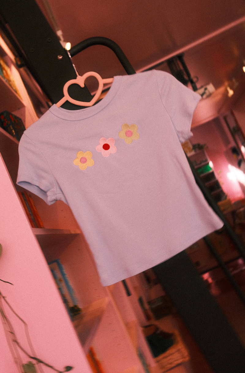 Blue Baby Tee - Trio of Flowers
