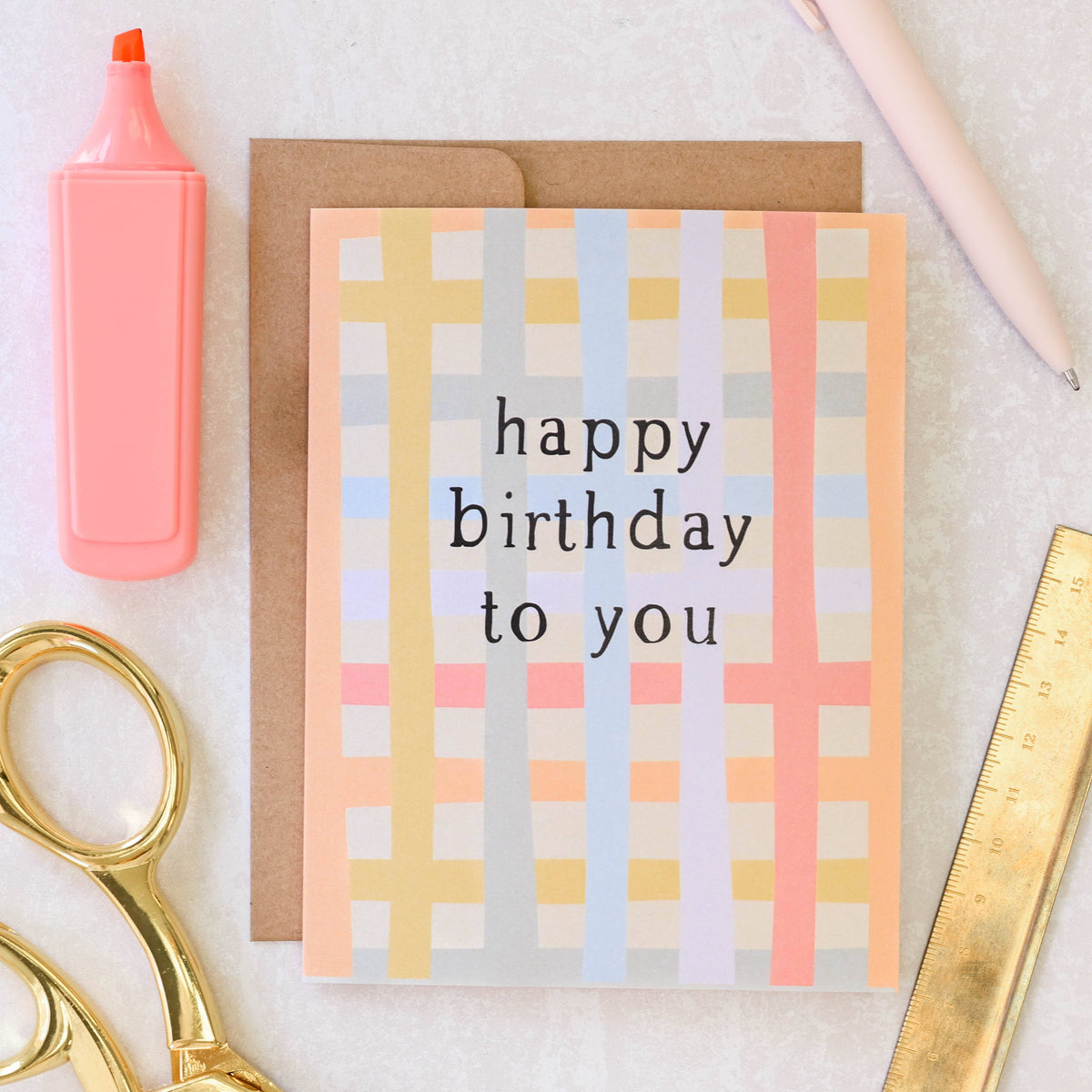 Happy Birthday To You - Colourful Plaid Birthday Card