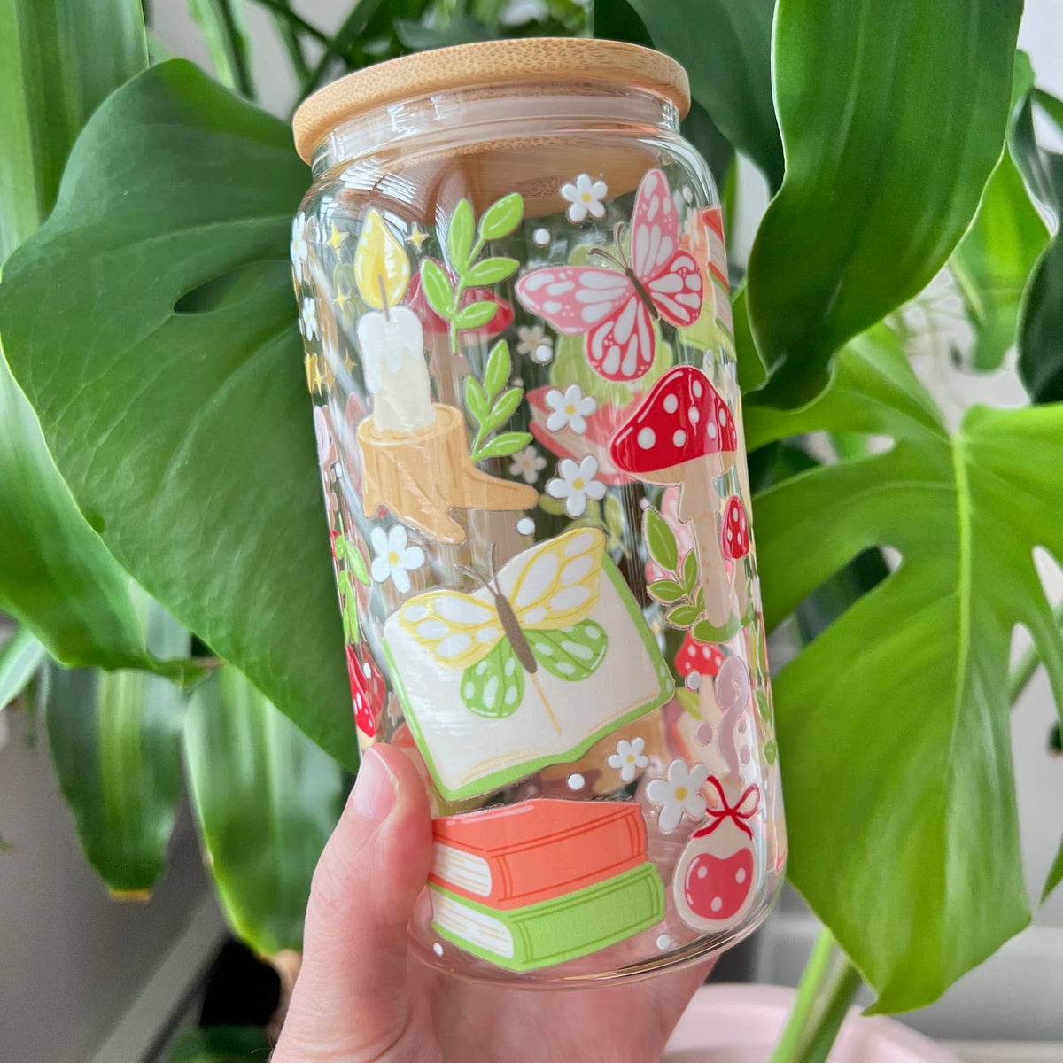 Whimsical Bookish Forest Glass Cup