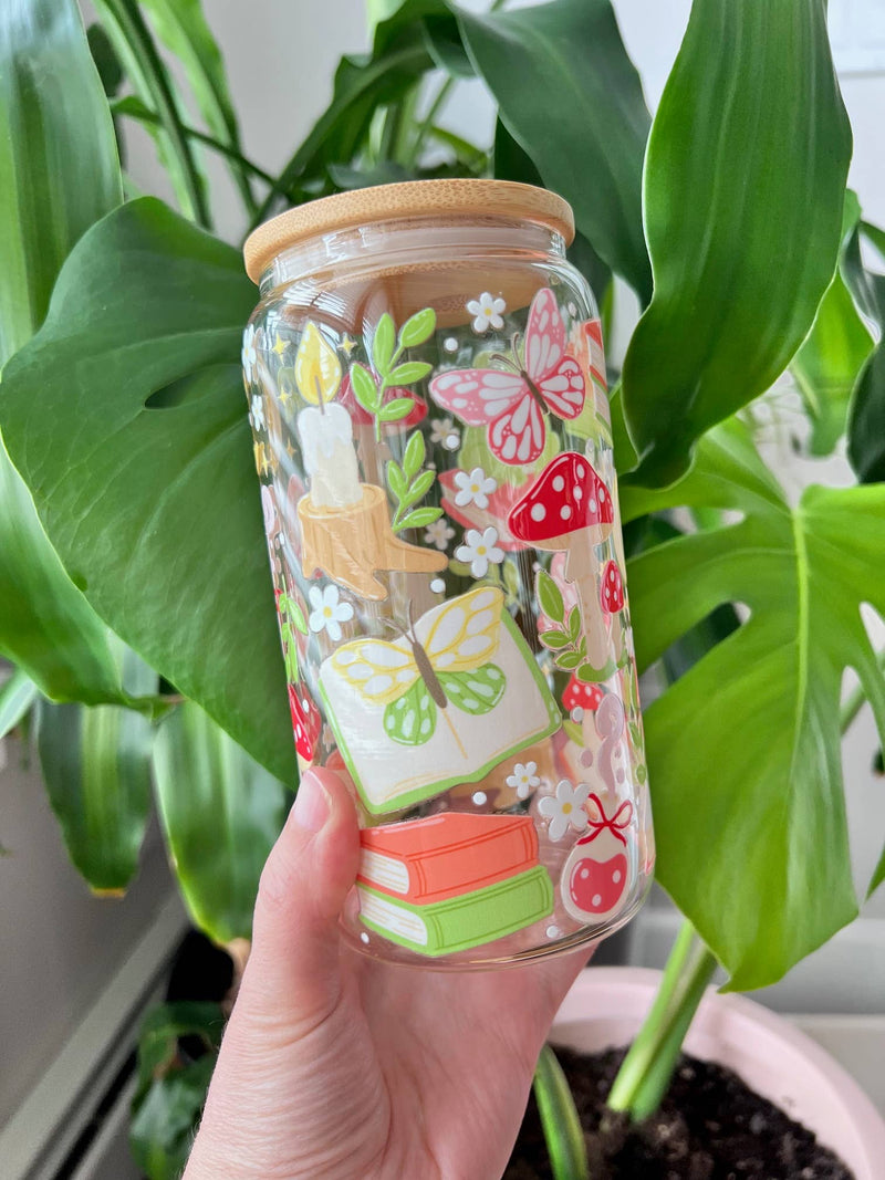 Whimsical Bookish Forest Glass Cup