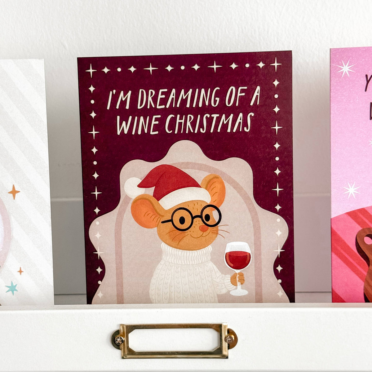 Dreaming Of A Wine Christmas - Holiday Mouse Christmas Card